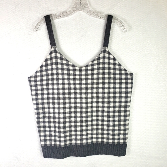 Molly & Isadora Tops - Molly & Isadora Knit Tank Top Grey & White Gingham Print Size 2X